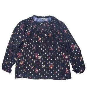 FairHope Off The Shoulder Blouse Women's XXL Black with Fuchsia Gold Floral Prin